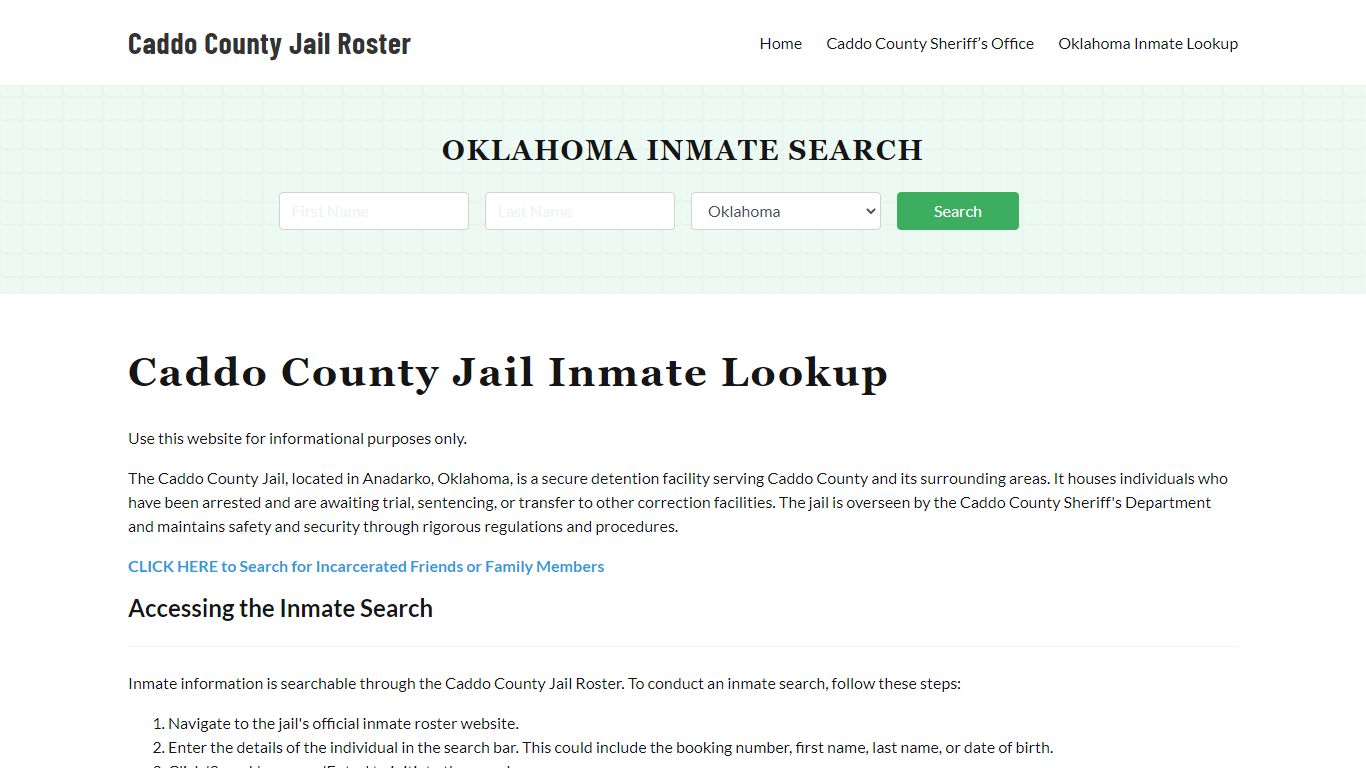 Caddo County Jail Roster Lookup, OK, Inmate Search