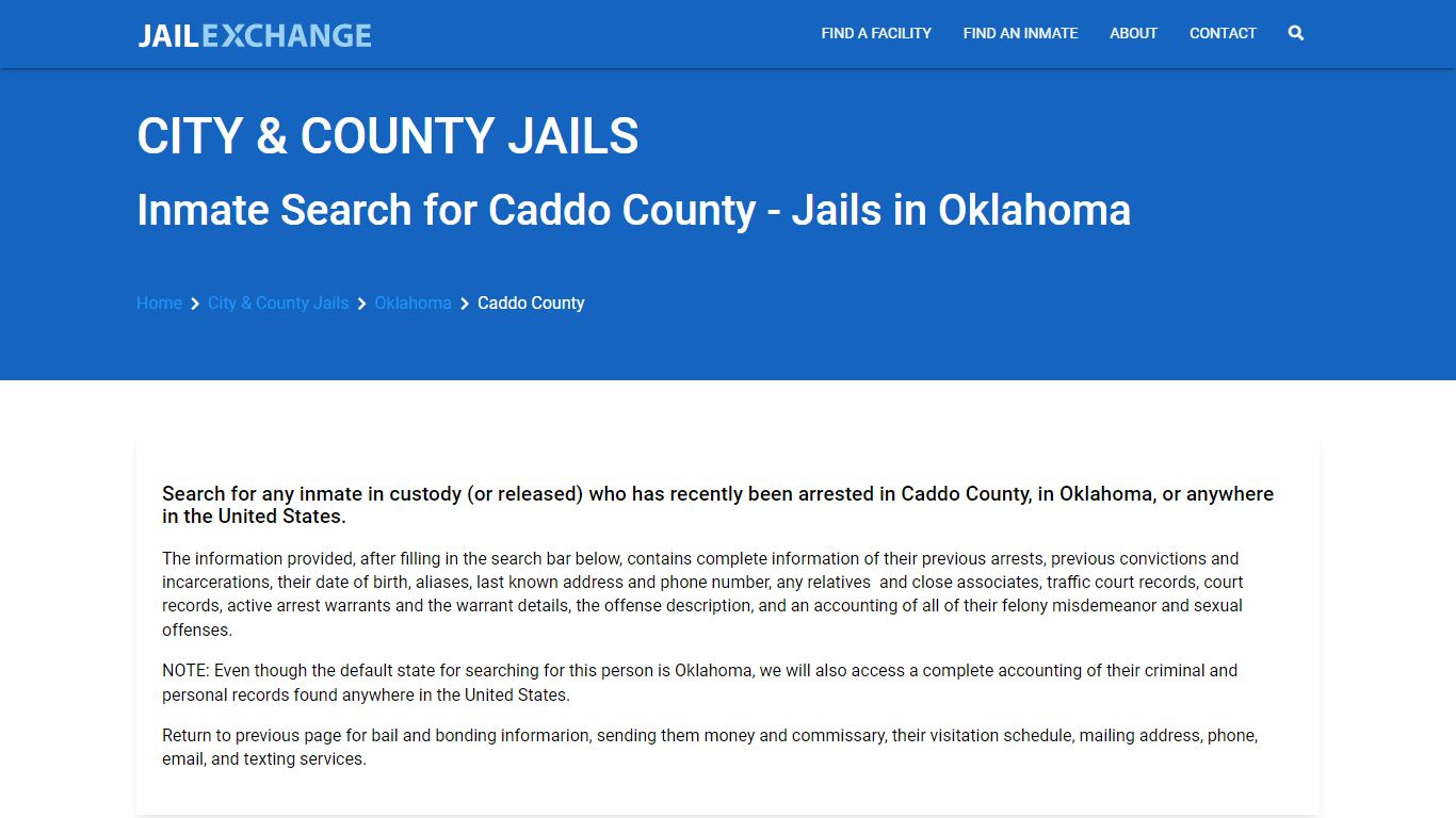 Locate an inmate in Caddo County, Oklahoma - Jail Exchange